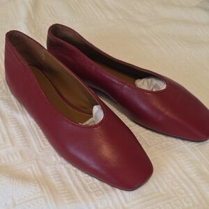 Madewell Red Leather Square-Toe Ballet Flats Size 8. NWOT